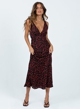 Prince Polly Black Red Floral Babydoll Sleeveless Nellie Maxi Dress Size 6