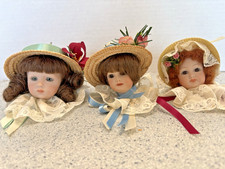 VTG lot of 3 Victorian Porcelain Hanging Doll Heads with Straw Hats