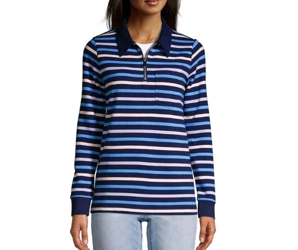 Y2K Lands End Blue & White Striped Pullover Top Size S Nautical New England
