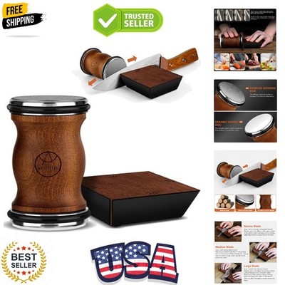 Professional Rolling Knife Sharpener with Wood Base - Precision & Support