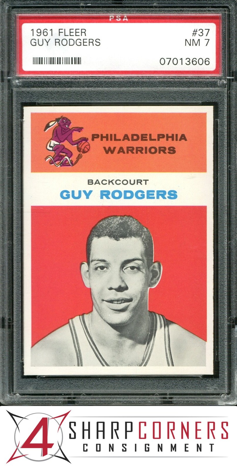 1961 FLEER #37 GUY RODGERS RC WARRIORS HOF PSA 7