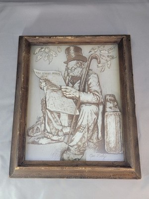 Vintage Jim Daly Signed 3D Box Art Hobo Reading The Wall Street Journal 