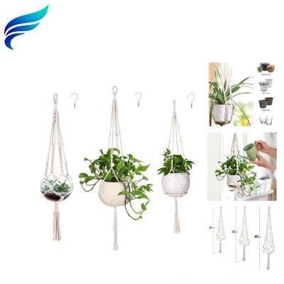 Handmade Cotton Macrame Plant Hanger Set - 3 Sizes for Stylish Interior (Ivory)