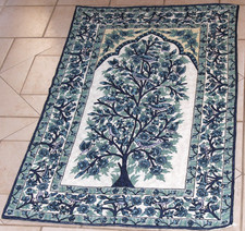 Made in Nepal Blue/Teal/Cream/Ivory Tree/Bird/Flower Woven Tapestry  36" x 60"