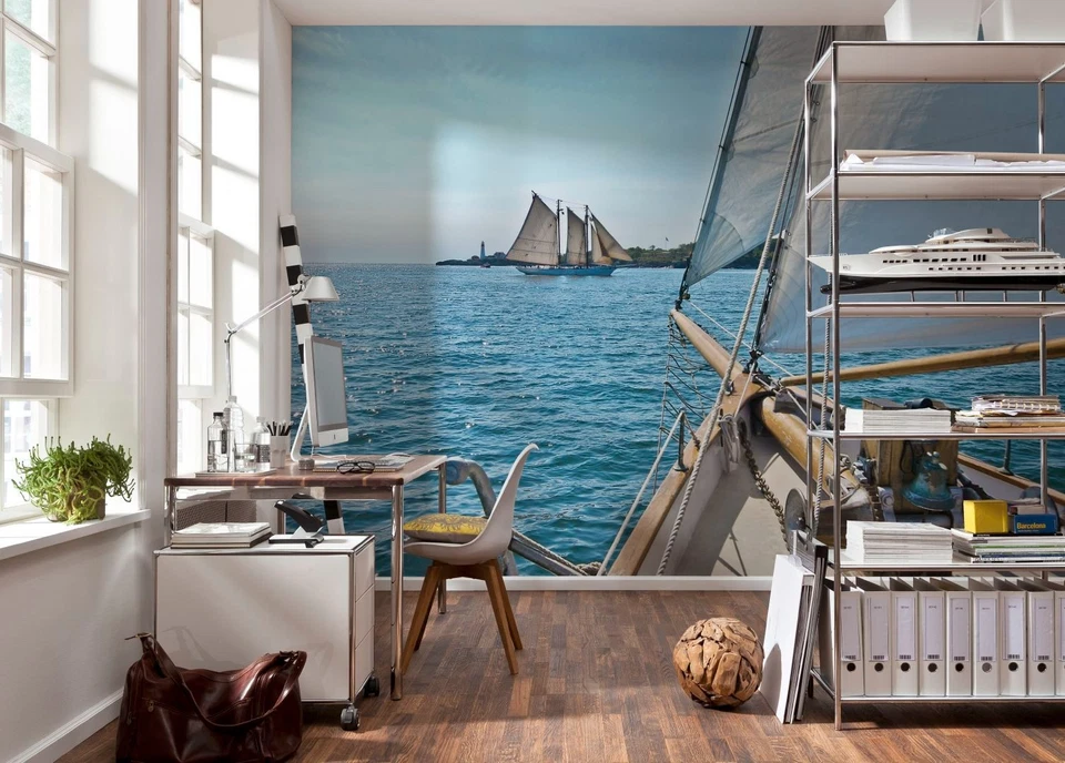 Mural de pared vela océano azul papel tapiz foto gigante 368x254 cm decoración de sala de estar Foto 2 de 4