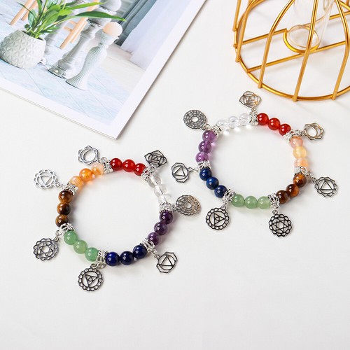 Glücksarmband Armband 7 Chakren Yoga Wulst Reiki Buddha Beads Edelstein Karma - Picture 11 of 14