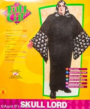 Skull Lord Costume Blk Poly Hooded Robe W/ Red Eyed Skull Print Accent Trim Plus