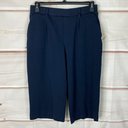 Lands End Pants Women PM Blue Sport Knit Crop Wide Leg Pull On Knit