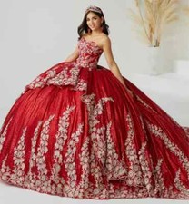 Red Quinceanera Dresses Ball Gown Embroidery Lace Sequins Appliques BeadingParty