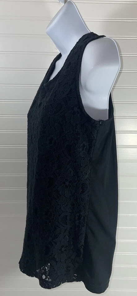 Blusa Covington Mujer Mediana Negra Floral Encaje Sin Mangas Cerradura Espalda RN#15099 Foto 3 de 4