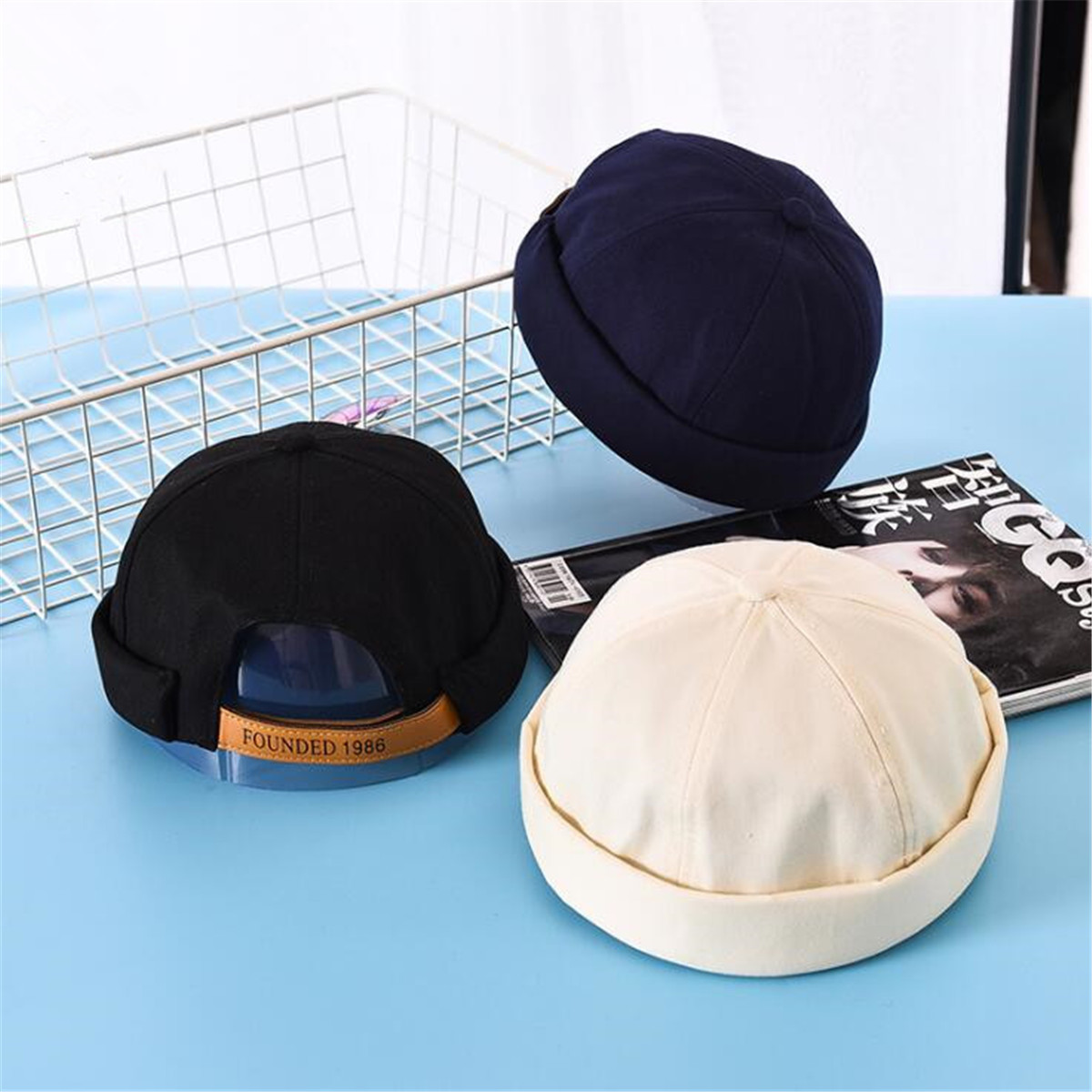 Men Docker Cap Skullcap Retro Sailor Cap Beanie Ha... - Grandado - Foto 11