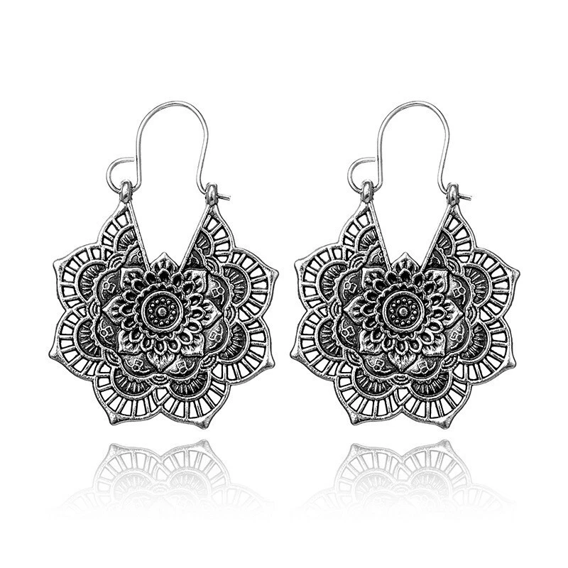 Pendientes Gancho Boho Chapados en Plata 925 Elegante Dije Estilo Vintage Tibetano Tibetano Foto 2 de 4