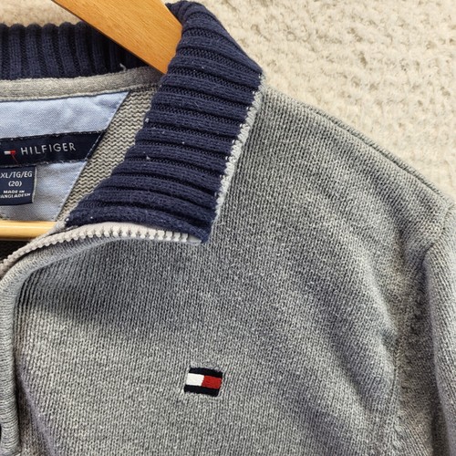 Tommy Hilfiger 1/4 Zip Pullover Sweater Girls Extra Large XL Gray Cotton Soft TH - Picture 3 of 18