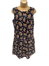 Hobbs Cord Dress Pockets Navy Blue Purple Yellow Pinafore Corduroy UK Size 10