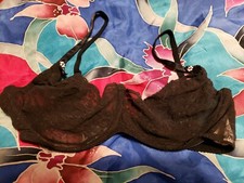 Vtg 80s Victorias Secret Black Lace Bra 36C pearls bow Gold Label Rare Sheer