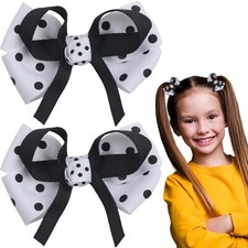 White Bow Hair Clips Christmas Hair Bows for Women Girls, Black Bowknot Hair ...