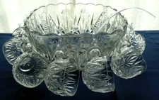 Hazel Atlas Glass Clear Williamsport Prism Cut 26 piece Punch Bowl Set