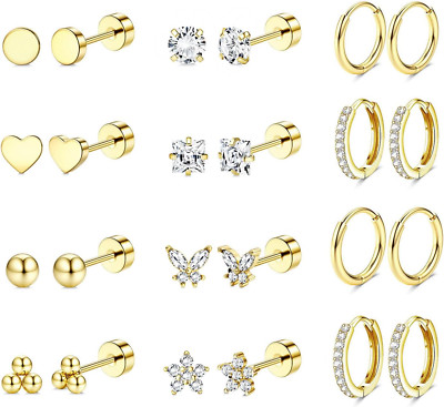 Hypoallergenic Surgical Steel Earrings for Sensitive Ears 14K Gold Flat Back Ear