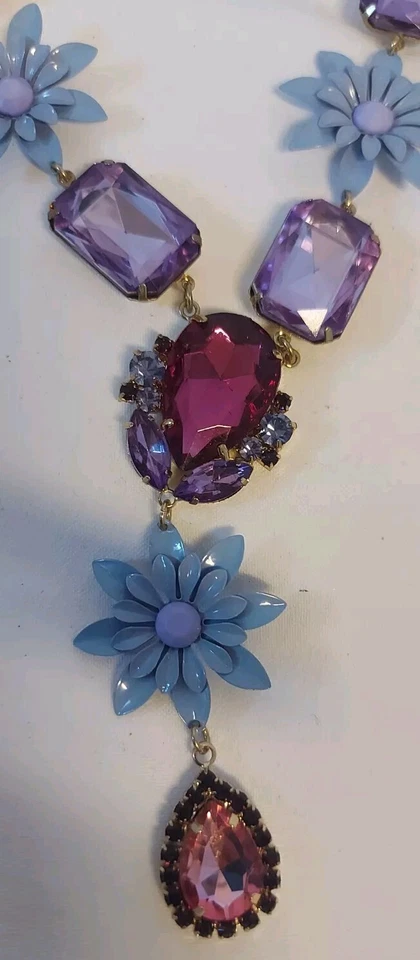 Kristall Halskette Strasssteine Blüten-Collier Necklace Collier Neu Ungetragen - Bild 3 von 4