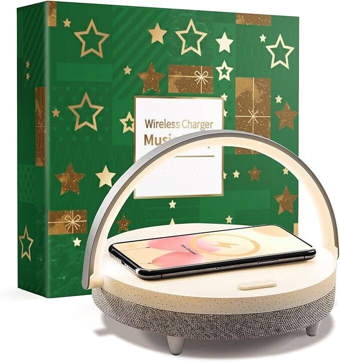 Lámpara de mesa musical con carga inalámbrica - Regalo navideño para ella