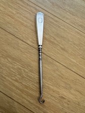 Antique Sterling Silver Handle Button Hook Art Deco Design Engraved Shape