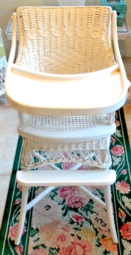 Antique Wicker White Baby High Chair - early 1900s