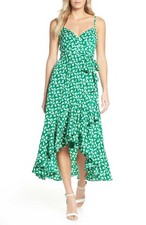 Eliza J Floral High/low Faux Wrap Midi Dress, Size 10 14 - Green