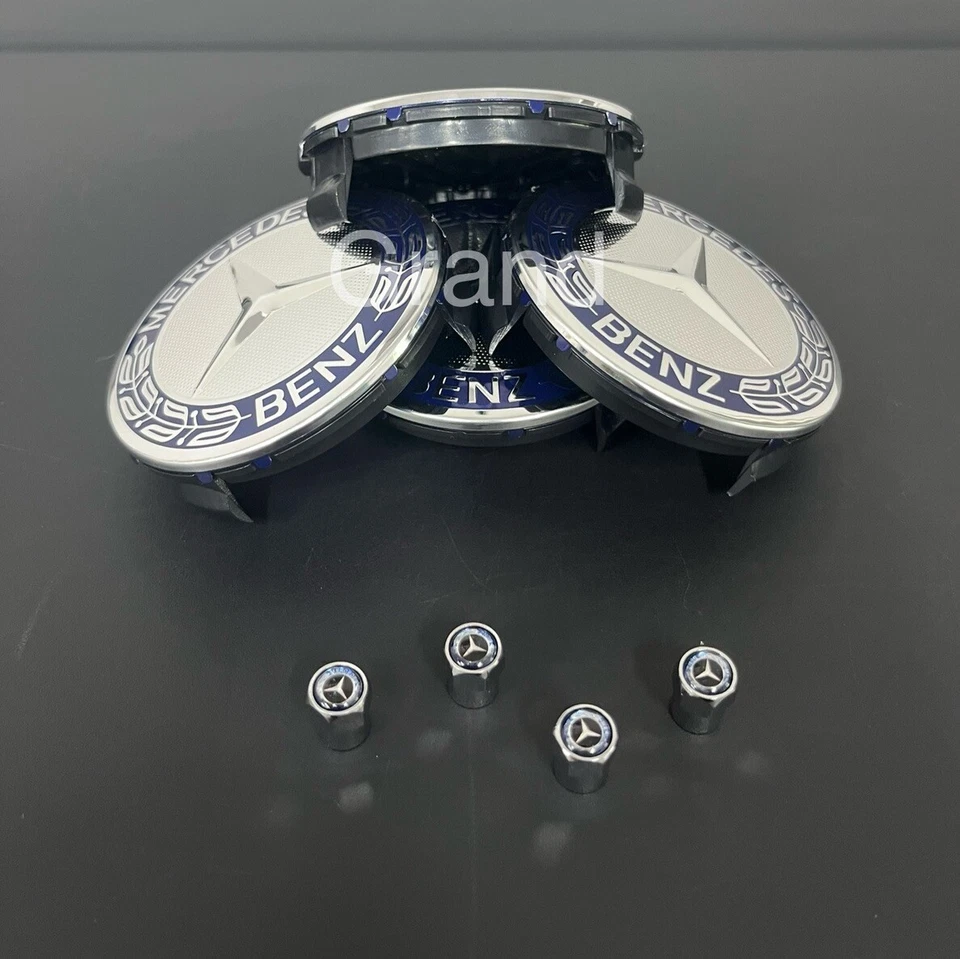 Juego de 8 piezas AZUL/CROMO para tapacubos centrales de llantas y tapones de aire de neumáticos Mercedes-Benz Foto 4 de 4