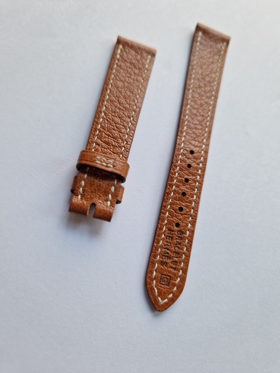 Bracelet De Montre HERMÈS En Cuir Doré - Largeur 15 Mm, Pour Modèles 15x12mm, Occasion, Fabriqué En France