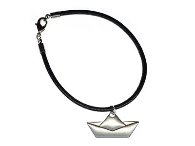 Papierschiff Lederarmband Miniblings schwarz Armband Origami Leder silbern - Bild 1 von 4