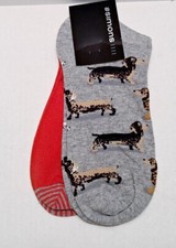 Women  s Dachshund Ankle Gray  Solid Red Socks   set of 2
