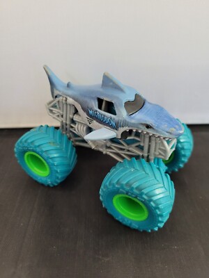Monster Jam Megalodon Monster Truck 1:64 Rare Blue Green Wheels Exclusive