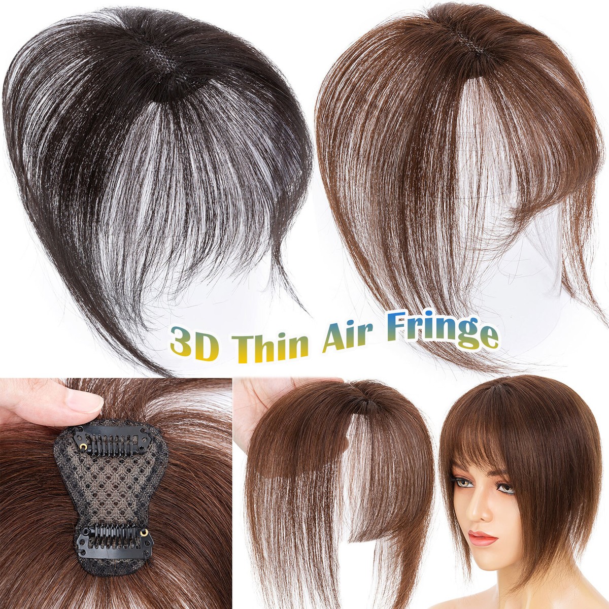 Clip in Fringe 100% Human Hair 3D 360° Clip in Bangs Hairpiece for