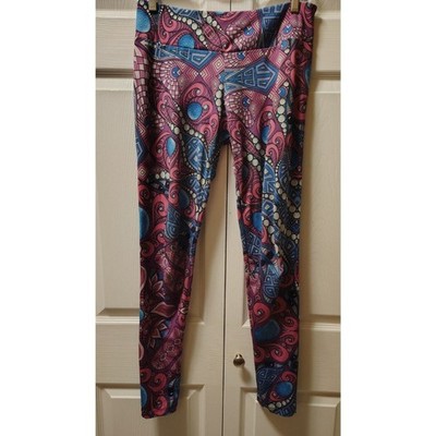 Rave Nectar Psychedelic Abstract Geometric Mandala Leggings Pink Blue - Size M