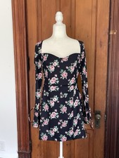 Women’s Little Black Dress - Black & Floral Long Sleeved Dress - Size Large