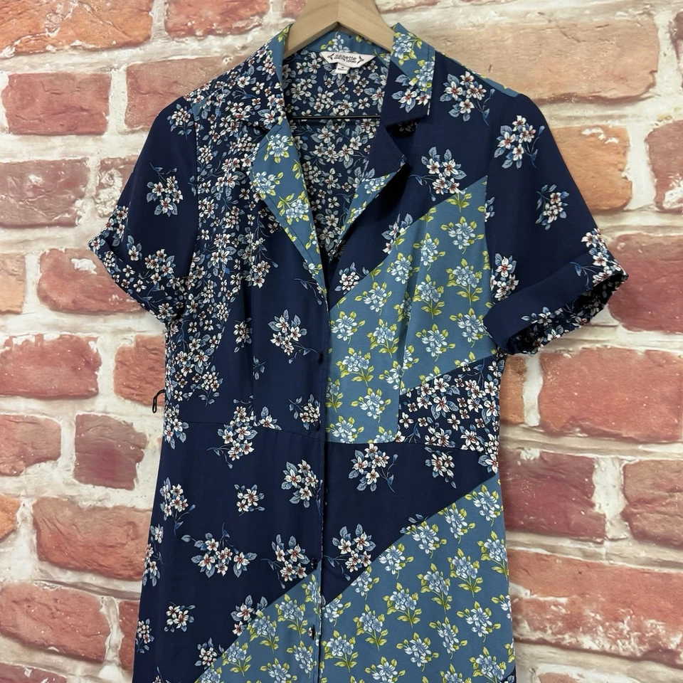 Vestido Nanette Lepore Mujer 6 Azul Multicolor Patchwork Floral Abotonado Midi Foto 4 de 4