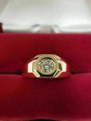 2Ct Round Cut Real Moissanite Wedding Mens Ring 14k Yellow Gold Plated Gift Him