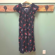 Christy Dawn Floral Smocked Midi Dress Black Flutter Sleeve Upcycled Large