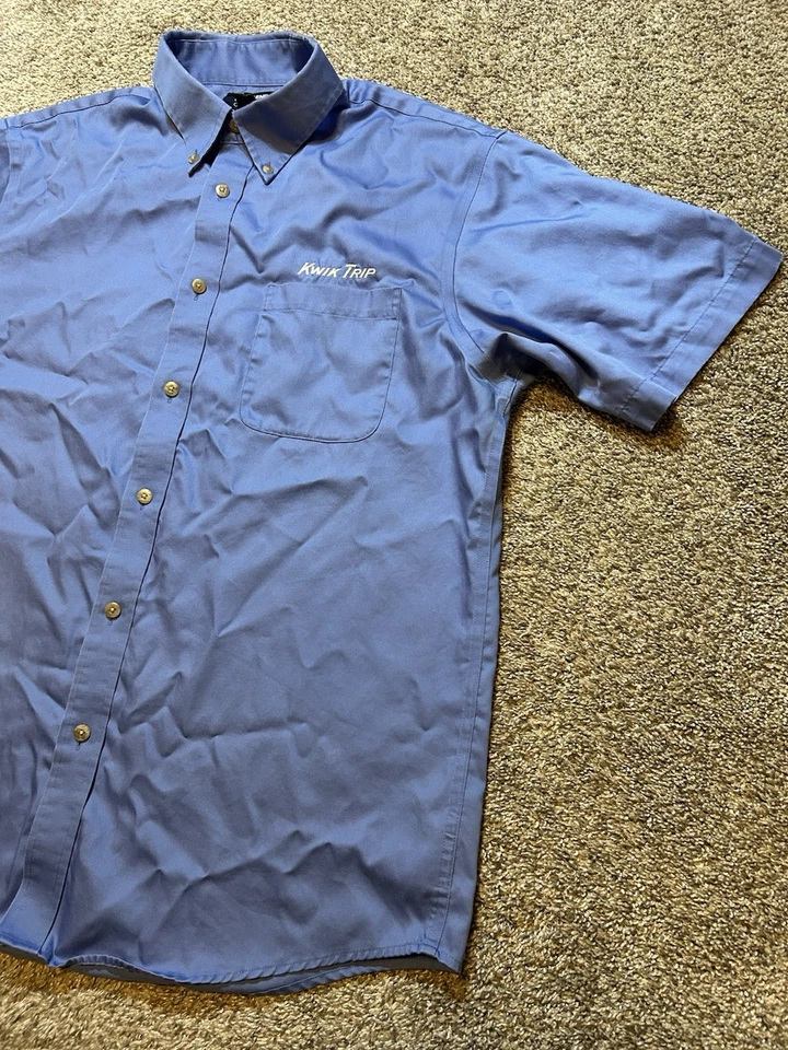 Camisa de viaje Lands' End Kwik para hombre grande azul con botones logotipo de las SS uniforme de empleado** Foto 2 de 4