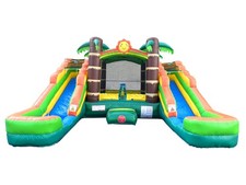 Inflatable Bounce House Tropical Double Water Slide Combo with Blower Open Box