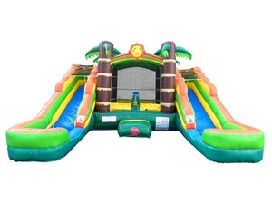 Inflatable Bounce House Tropical Double Water Slide Combo with Blower Open Box