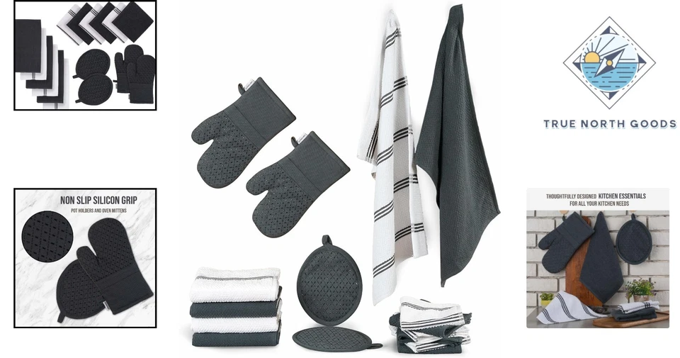 Esenciales completos de cocina de 16 piezas: toallas absorbentes y guantes de silicona Foto 2 de 4