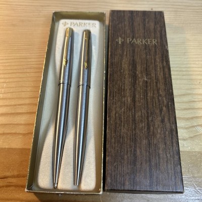 Vtg Parker Jotter Blue Ball Point Pen & Pencil Set w/ Box Working Great Shape