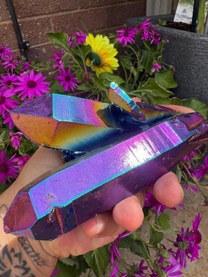 Angel Aura Quartz Crystal Cluster: Titanium Coated Healing Stone, 416g