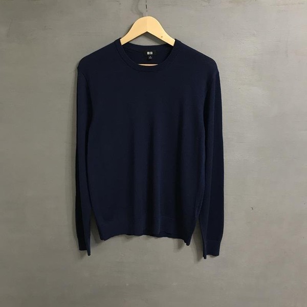 Men Uniqlo Sweater Navy Wool 38 / M / 46 #1VZE