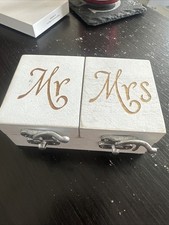 Mr Mrs Vintage Wooden Wedding Ring Box for Ceremony Engagement Proposal Bea...