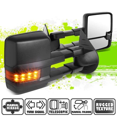 Black Manual LED Amber Turn Signal Side Towing Mirror for Sierra Silverado 07-14