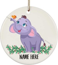 Funny Elephant Cute Personalized Name Gifts 2022 Christmas Tree Ornaments Cir...