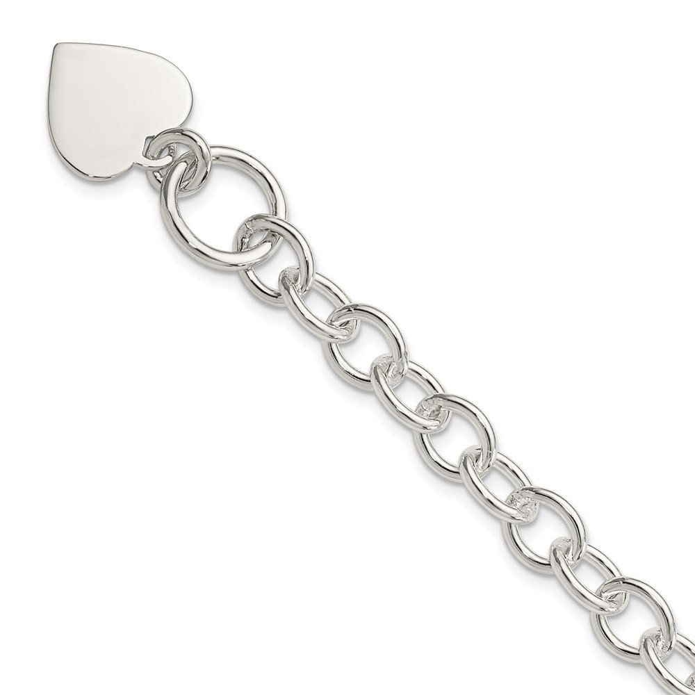 925 Sterling Silver Engraveable Heart Fancy Link Chain Bracelet 7.5