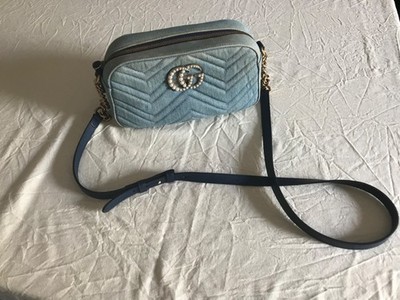 GUCCI GG PEARLY MARMONT CROSSBODY DENIM BLAU TASCHE